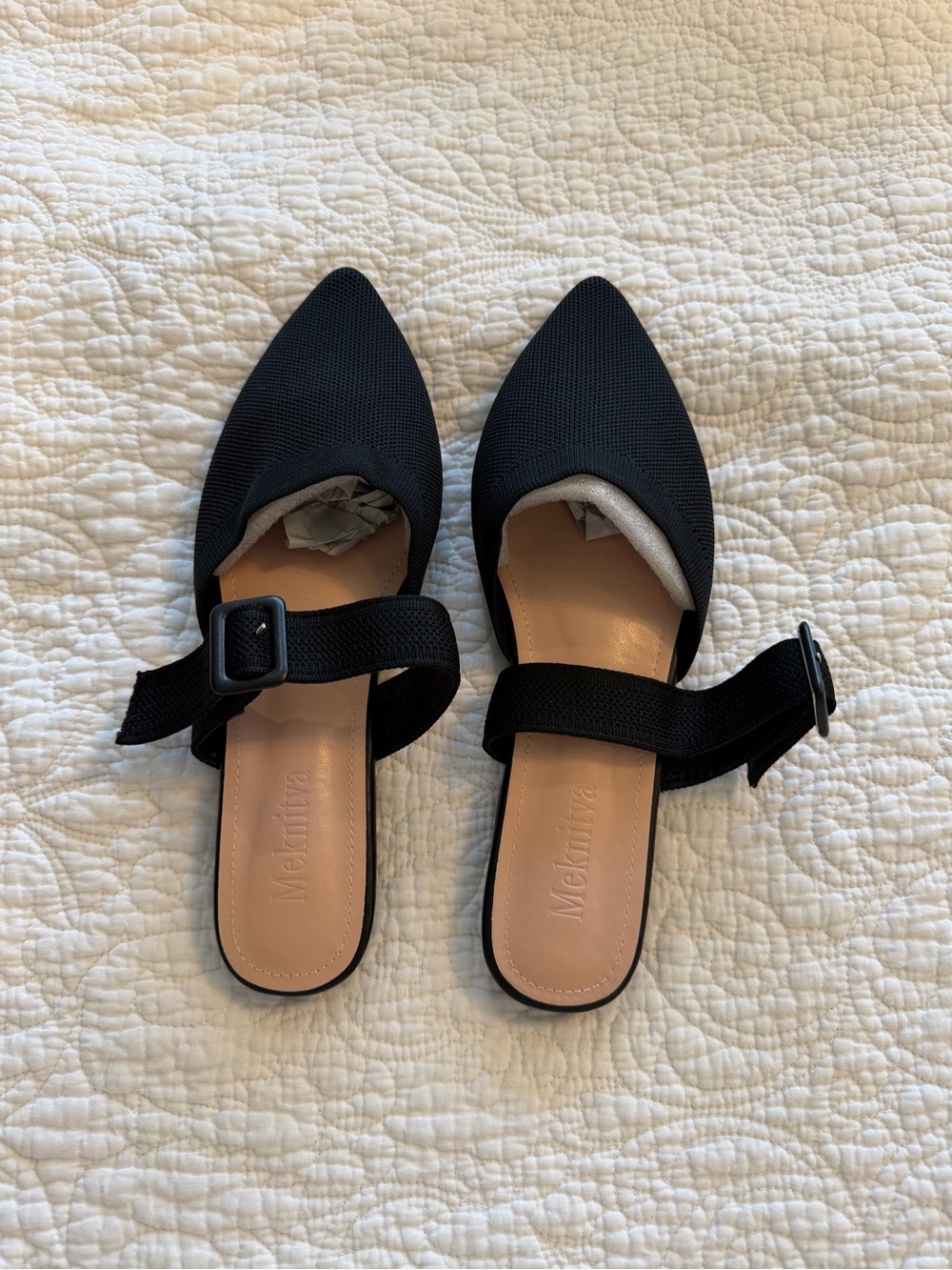 Ativa Black Pointed Toe Mule with Buckle Strap